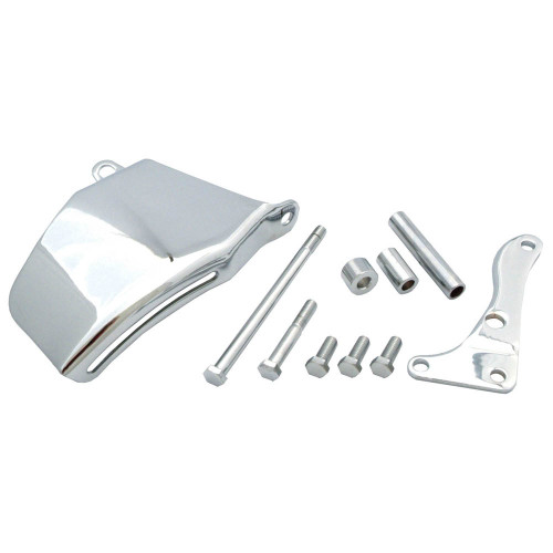 Alternator Bracket - Passenger Side - Head Mount - Steel - Chrome - Long Water Pump - Small Block Chevy - Kit