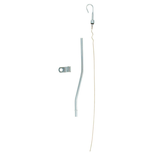 Engine Oil Dipstick - Solid Tube - Timing Cover Mount - 21 in Long - Steel - Chrome - Small Block Ford - Each