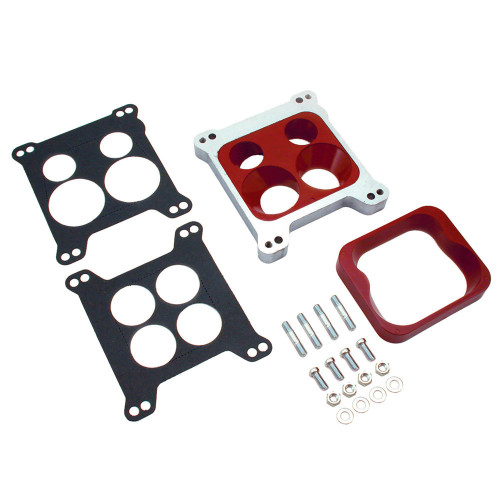 Carburetor Adapter - 1 in Thick - Open/4-Hole - Square Bore to Spread Bore - Gasket / Hardware - Aluminum - Natural - Kit