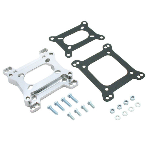 Carburetor Adapter - 7/8 in Thick - Open - Holley 2-Barrel to Square Bore - Gasket / Hardware - Aluminum - Natural - Each