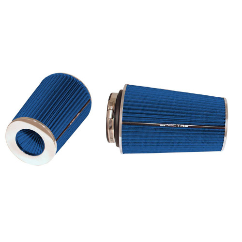 Air Filter Element - Clamp-On - Conical - 6 in Base - 4.75 in Top Diameter - 8.75 in Tall - 3 / 3.5 / 4 in Flange - Non-Woven Synthetic - Blue - Universal - Each