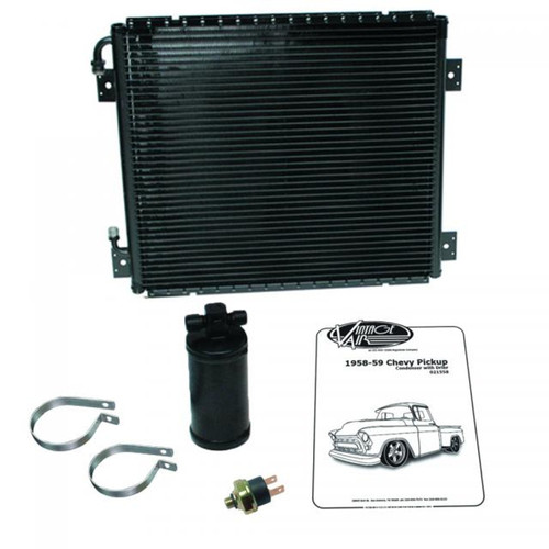 Air Condition Condenser and Drier - SureFit - Vertical - 17 x 19 x 0.75 in - 6 AN / 8 AN Male O-Ring Fittings - Aluminum - Black Paint - Chevy Truck 1958-89 - Kit
