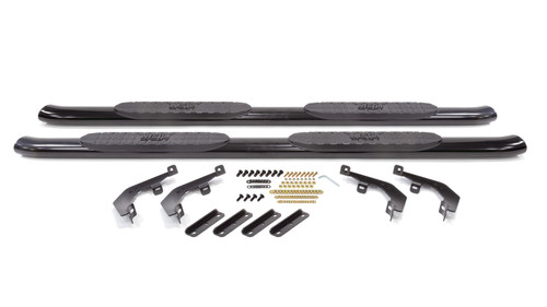 Step Bars - Pro Traxx - Oval - 4 in OD - Mount Kit Included - Steel - Black Powder Coat - Super Cab - Ford Fullsize Truck 2015 - Kit