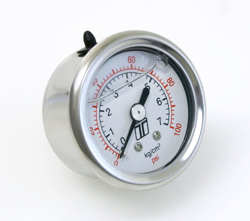 Fuel Pressure Gauge - 0-100 psi - Mechanical - Analog - Full Sweep - 1-1/2 in Diameter - 1/8 in NPT Port - White Face - Each