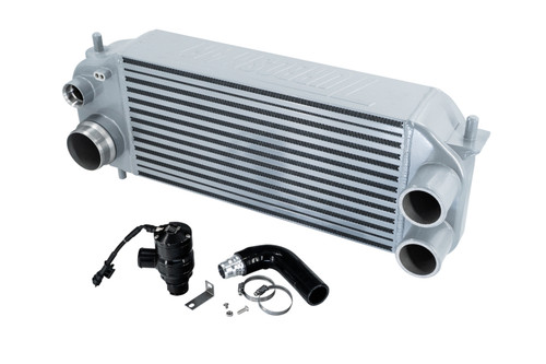 Intercooler - Horizontal Flow - 19.5 x 9.5 x 4.5 in Tall Core - 2.75 in Inlets - 3 in Outlet - Recirculating Blow Off Valve - Aluminum - Silver Powder Coat - Each
