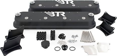 Valve Cover - 1.83 in Tall - Baffled - BTR Logo - Coil Mounts - Aluminum - Black Powder Coat - Pair