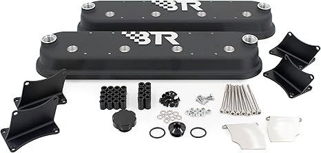 Valve Cover - 1.83 in Tall - Baffled - BTR Logo - Coil Mounts - Aluminum - Black Powder Coat - Pair