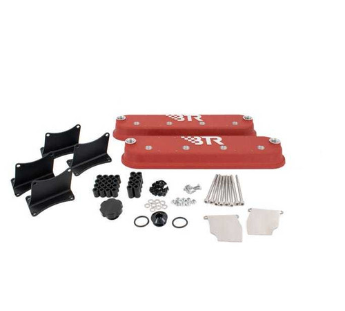 Valve Cover - 1.83 in Tall - Baffled - BTR Logo - Coil Mounts - Aluminum - Red Powder Coat - Pair