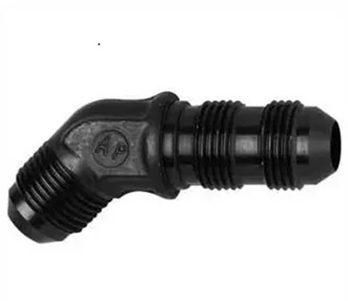 Fitting - Bulkhead - 45 Degree - 6 AN Male to 6 AN Male Bulkhead - Aluminum - Black Anodized - Each