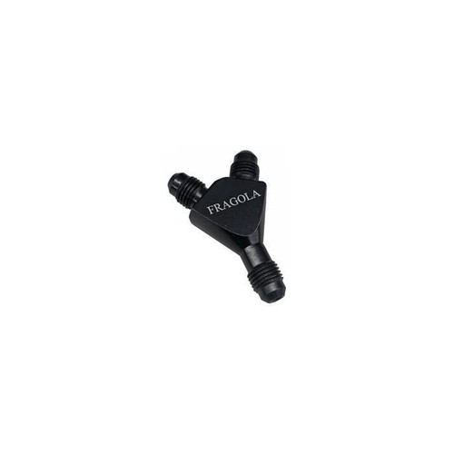 Fitting - Y-Block - 12 AN Male Inlet - Dual 10 AN Outlets - Aluminum - Black Anodized - Each