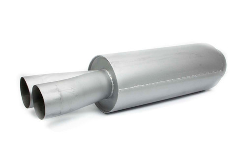 Muffler - Merge - Dual 3.5 in Inlets - 5 in Outlet - 7 in Diameter Body - 29 in Long - Steel - Gray Paint - Each Muffler - Merge - Dual 3.5 in Inlets - 5 in Outlet - 7 in Diameter Body - 29 in Long - Steel - Gray Paint - Each
