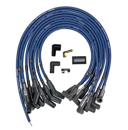 Spark Plug Wire Set - Ultra 40 - Spiral Core - 8.65 mm - Blue - 135 Degree Plug Boots - HEI Style Terminal - Big Block Ford - Kit