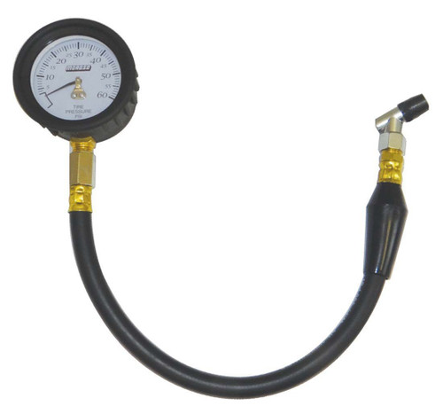 Tire Pressure Gauge - 0-60 psi - Analog - 2-1/4 in Diameter - White Face - 1 psi Increments - Each