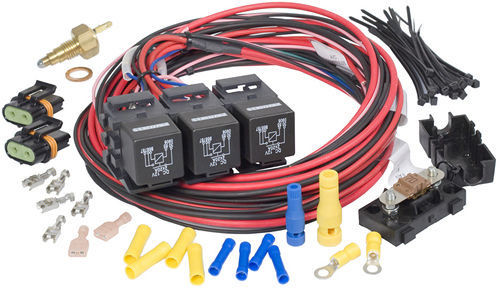 Fan Controller - Dual Activation / Dual Fan - 205 Degree F On - 190 Degree F Off - 12 mm x 1.5 Temperature Sensor - Harness / Relays - GM LS-Series - Kit