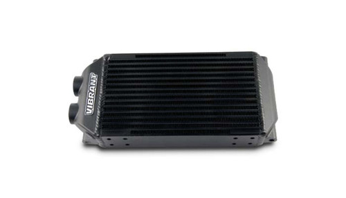 Fluid Cooler - Dual Pass - 10 x 6 x 2 in - Plate and Fin Type - 12 AN Female O-Ring Inlet / Outlet - Aluminum - Black Paint - Each
