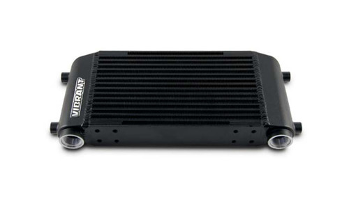 Fluid Cooler - Single Pass - 10 x 6 x 2 in - Plate and Fin Type - 12 AN Female O-Ring Inlet / Outlet - Aluminum - Black Paint - Each