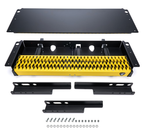 Step Board - Cargo Van Step - 36 x 7 in - Hands Free - Steel - Black / Yellow Powder Coat - Ford Fullsize Van 2013-25 - Kit