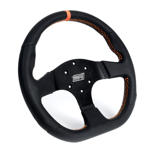 Steering Wheel - Road Course / Track Days / UTV - 13 in Diameter - D-Shaped - 1.25 in Dish - 3-Spoke - Black Synthetic Grip - Orange Stripe - Aluminum - Black Anodized - Each