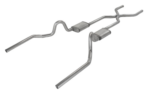 Exhaust System - H-Bomb - Race Pro - Header-Back - 3 in Diameter - Dual Rear Exit - Stainless - Natural - GM A-Body 1964-72 - Kit