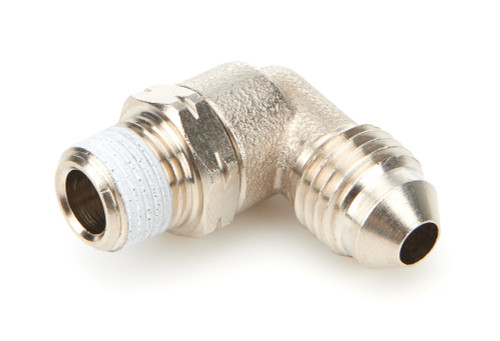 Adapter Fitting - 90 Degree - 4 AN Male to 1/8 in NPT Male Swivel - Brass - Nickel Plated - Each