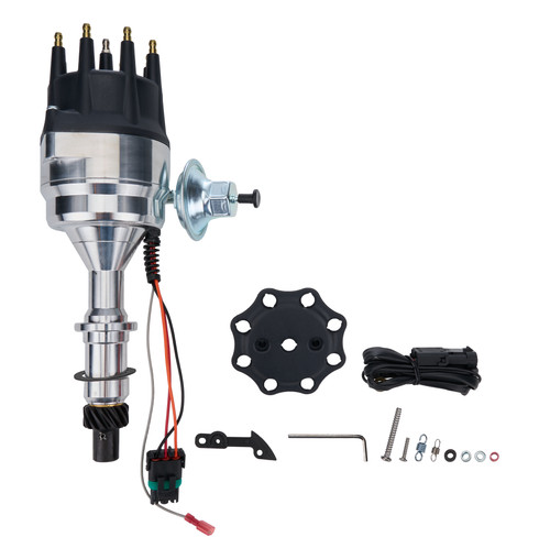 Distributor - Magnetic Pickup - Vacuum Advance - HEI Style Terminal - Rev Limiter - Black - Pontiac V8 - Each