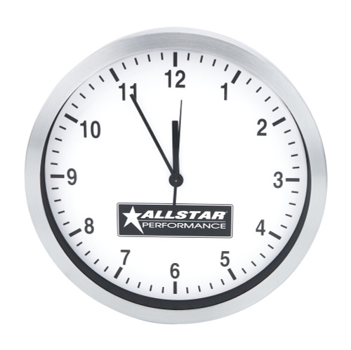 Wall Clock - 12 in Diameter - Allstar Logo - Battery Operated - Brushed Aluminum Ring - Each