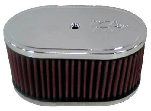Air Cleaner Assembly - Custom - 7 x 4.5 in Oval - 3.5 in Tall - 2-Barrel Carb Flange - K&N Logo - Steel - Chrome - Kit