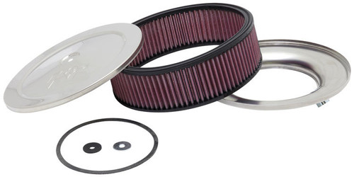 Air Cleaner Assembly - Custom - 9 in Round - 4.125 in Tall - 5-1/8 in Carb Flange - Raised Base - K&N Logo - Stainless - Polished - Kit