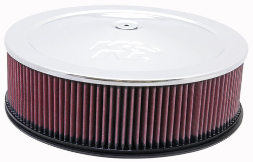 Air Cleaner Assembly - Custom - 14 in Round - 5.5 in Tall - 7-5/16 in Carb Flange - Raised Base - K&N Logo - Steel - Chrome - Kit