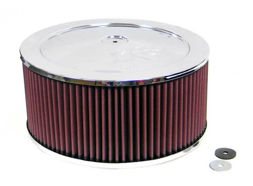 Air Cleaner Assembly - Custom - 11 in Round - 7 in Tall - 7-5/16 in Carb Flange - Raised Base - K&N Logo - Steel - Chrome - Kit