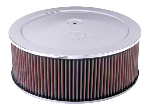 Air Cleaner Assembly - Custom - 14 in Round - 6.625 in Tall - 5-1/8 in Carb Flange - Raised Base - K&N Logo - Steel - Chrome - Kit