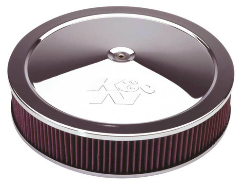 Air Cleaner Assembly - Custom - 16 in Round - 3.25 in Tall - 7-5/16 in Carb Flange - Dropped Base - K&N Logo - Steel - Chrome - Kit