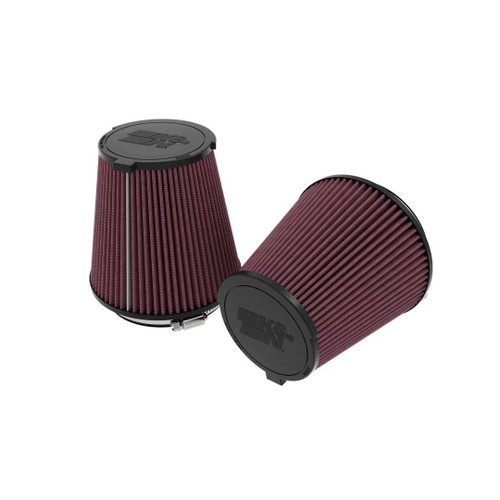 Air Filter Element - Clamp-On - Conical - 6.875 in Base - 4.625 in Top Diameter - 6.625 in Tall - 5 in Flange - Reusable Cotton - Red - Ford Coyote - Ford Mustang 2024 - Pair