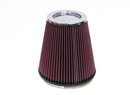 Air Filter Element - Tapered Round - Clamp-On - 7.5 in Base - 5 in Top - 8 in Tall - 6 in Flange - Reusable Cotton - Red - Each
