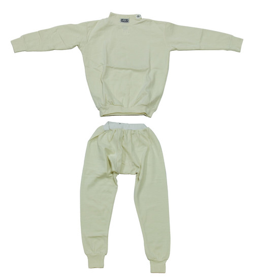 Underwear Set - 2-Piece Bottom / Top - SFI 3.3 - Long Sleeve - Crew Neck - Nomex - White - Small - Each