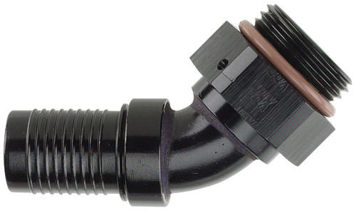 Fitting - Hose End - HS-79 - 45 Degree - 12 AN Hose Crimp to 12 AN Male O-Ring - Aluminum - Black Anodized - Each