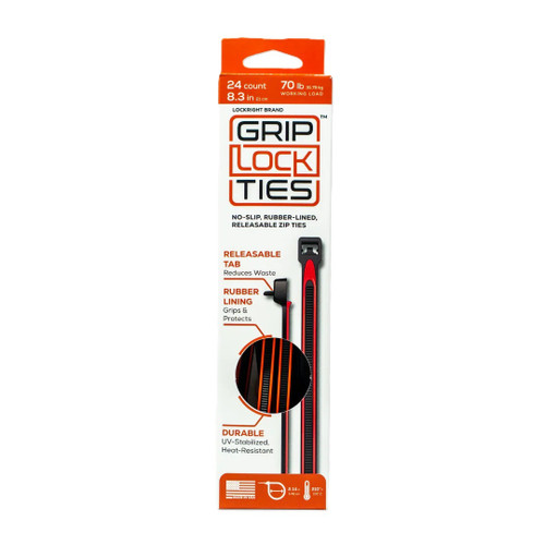 Cable Ties - Zip Ties - 8 in Long - Red Rubber Lined - Nylon - Black - Reusable - Set of 24