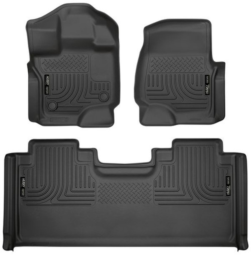 Floor Liner - WeatherBeater - Front / 2nd Row - Plastic - Black / Textured - Super Cab - Ford Fullsize Truck 2015-24 - Kit