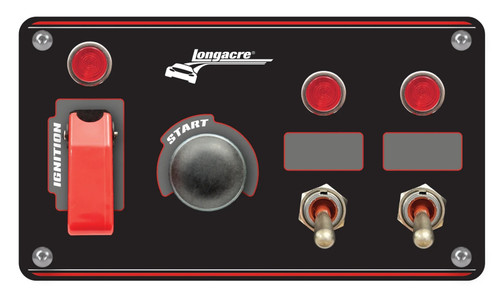 Switch Panel - Dash Mount - Elite - 6.5 x 3.7 in - 1 Safety Cover Toggle / 1 Momentary Button / 2 Toggles - Indicator Lights - Black Anodized - Each