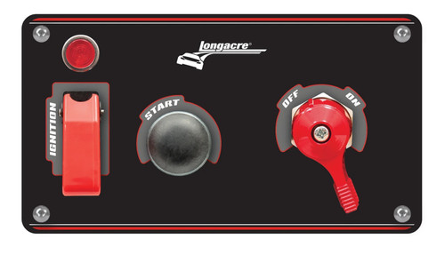 Switch Panel - Dash Mount - Elite - 6.7 x 3.7 in - 1 Safety Cover Toggle / 1 Momentary Button / 1 Rotary - Indicator Light - Black Anodized - Each