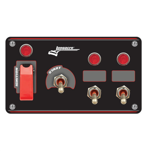 Switch Panel - Dash Mount - Elite - 6.5 x 3.7 in - 1 Safety Cover Toggle / 1 Momentary Toggle / 2 Toggles - Indicator Lights - Black Anodized - Each Switch Panel - Dash Mount - Elite - 6.5 x 3.7 in - 1 Safety Cover Toggle / 1 Momentary Toggle / 2 Toggles - Indicator Lights - Black Anodized - Each