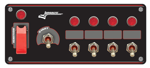 Switch Panel - Dash Mount - Elite - 8.6 x 3.7 in - 1 Safety Cover Toggle / 1 Momentary Toggle / 4 Toggles - Indicator Lights - Black Anodized - Each Switch Panel - Dash Mount - Elite - 8.6 x 3.7 in - 1 Safety Cover Toggle / 1 Momentary Toggle / 4 Toggles - Indicator Lights - Black Anodized - Each