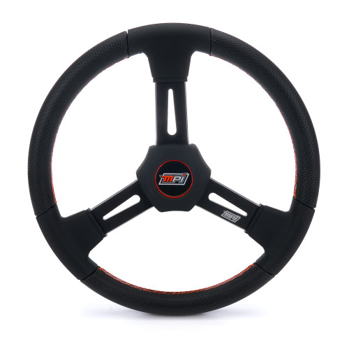Steering Wheel - Dirt Racing - 15 in Diameter - Flat - 3-Spoke - X-Large Black Foam Grip - Aluminum - Black Anodized - Each