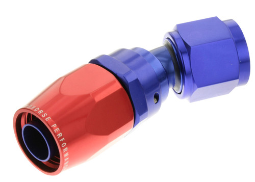 Fitting - Hose End - 1030 Series - 30 Degree - 6 AN Hose to 6 AN Female - Swivel - Aluminum - Blue / Red Anodized - Each Fitting - Hose End - 1030 Series - 30 Degree - 6 AN Hose to 6 AN Female - Swivel - Aluminum - Blue / Red Anodized - Each