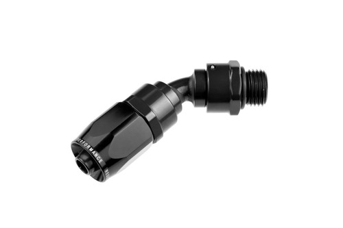 Fitting - Hose End - 1345 Series - 45 Degree - 12 AN Hose to 12 AN Male O-Ring - Swivel - Aluminum - Black - Anodized - Each