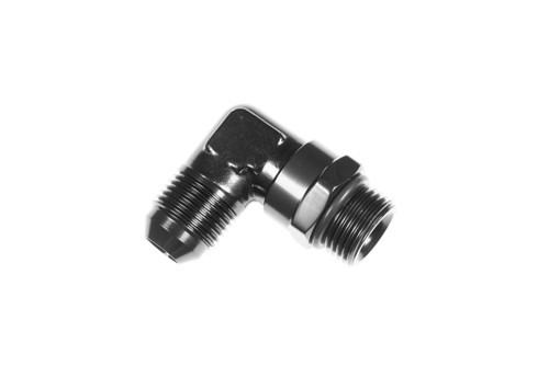 Fitting - Adapter - 1690 Series - 90 Degree - 10 AN Male to 10 AN Male O-Ring Swivel - Aluminum - Black - Anodized - Each