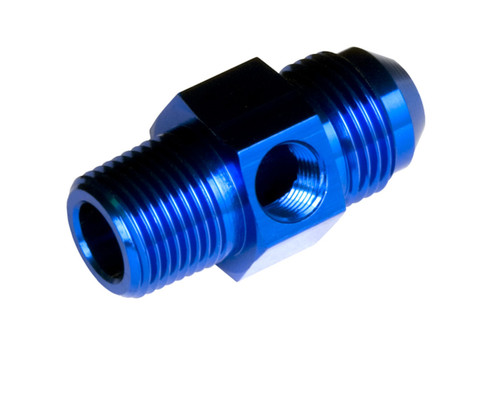 Fitting - Adapter - 9194 Series - Straight - 6 AN Male to 3/8 in NPT Male - 1/8 in NPT Female Port - Aluminum - Blue Anodized - Each