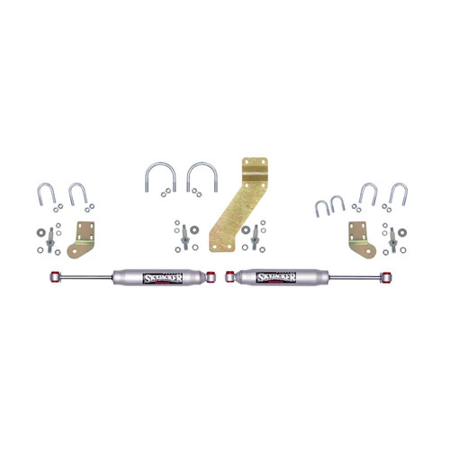 Steering Stabilizer Kit - 9000 Series - Dual - Hardware Included - Steel - Silver Paint - Ford Compact SUV 1966-77 - Kit