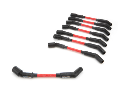 Spark Plug Wire Set - High Performance - Spiral Core - 10 mm - Red - 135 Degree Plug Boots - Coil Pack Style - GM LS-Series - Kit