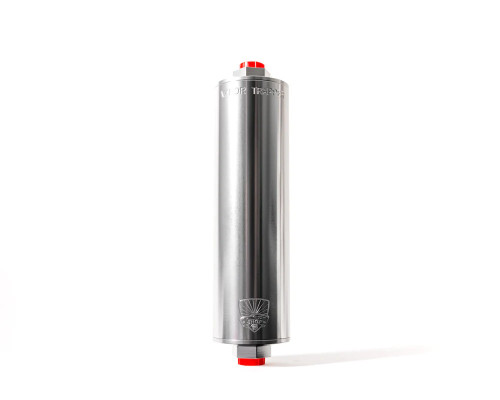 Charcoal Canister - Shop48 Vapor Trapper - 8 in Long - 6 AN Female O-Ring Inlet - 6 AN Female O-Ring Outlet - Aluminum - Silver Anodized - Each